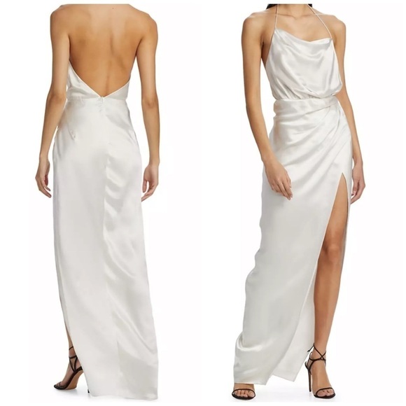 The Sei Halter Cowlneck Silk Gown Dress in Frost White Size 4 Formal Evening - Picture 1 of 8